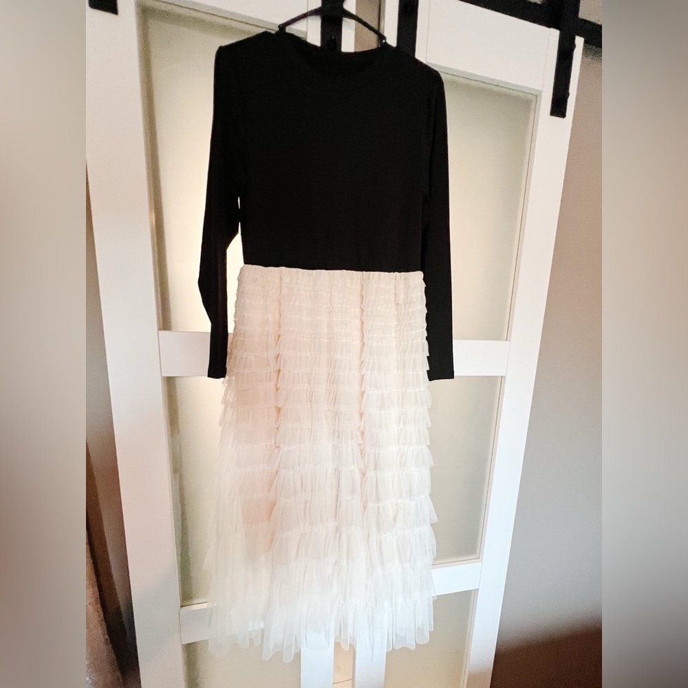 Elegant Black & White Ruffled Dress